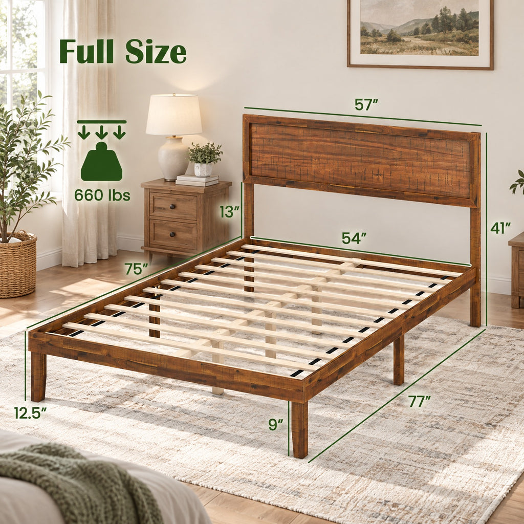 Airfind Full Size Bed Frame with Headboard and Wooden Slats Support, 660 lbs Capacity, Plywood Acacia Wood Rubber Wood MDF Frame
