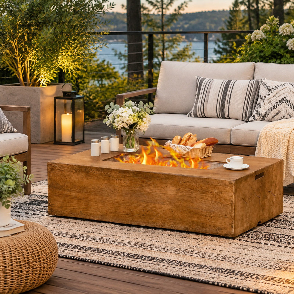 Airfind 48 x 27 Inch Outdoor Gas Fire Pit Table 50 000 BTU with Lava Rocks and Cover, Brown, Net weight 88 lbs Output: 50 000 BTU
