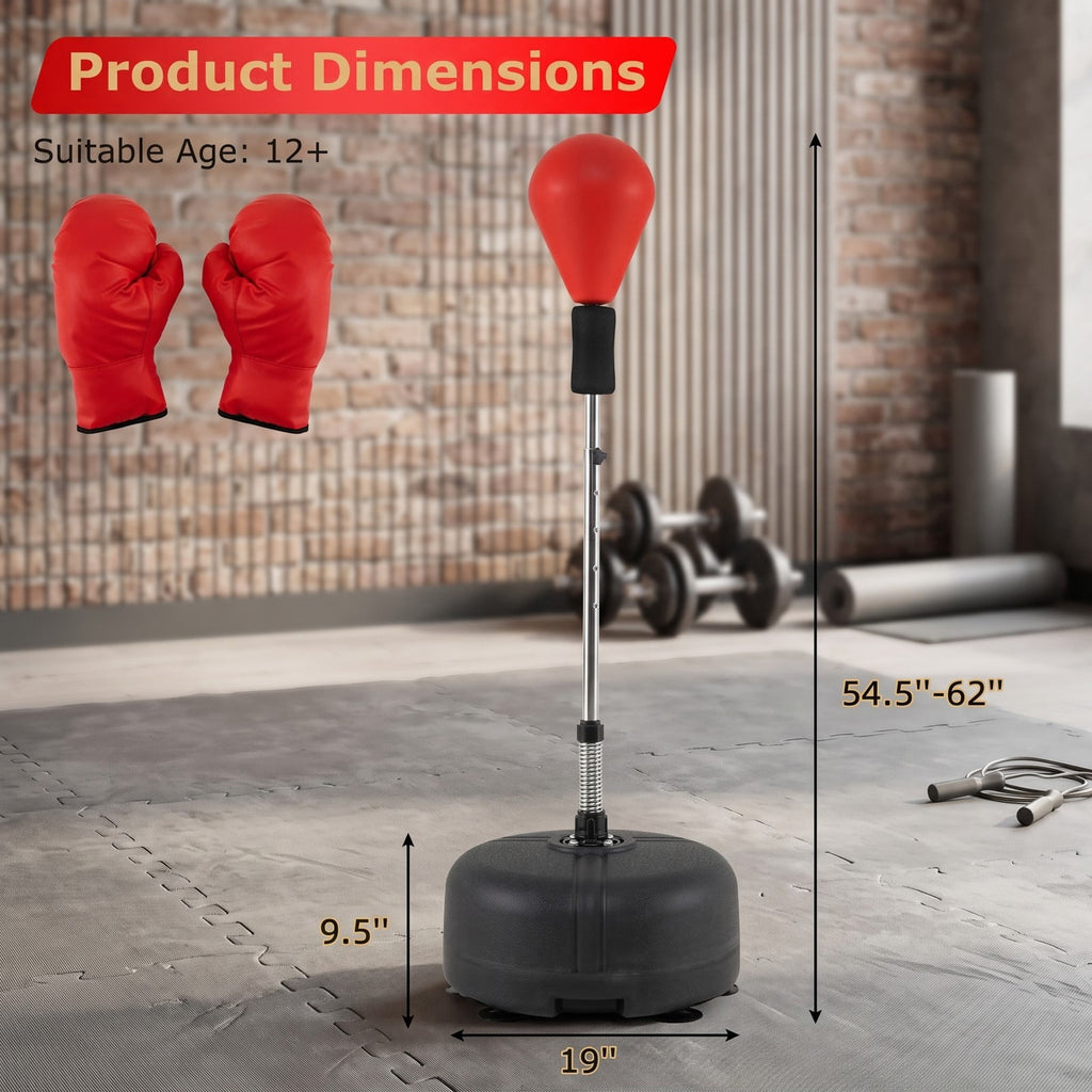 Airfind Height Adjustable Punching Bag with Stand for Teens and Adults, Freestanding Reflex Boxing Bag with Weighted Fillable Base, Gloves and Spring Ball for, Red