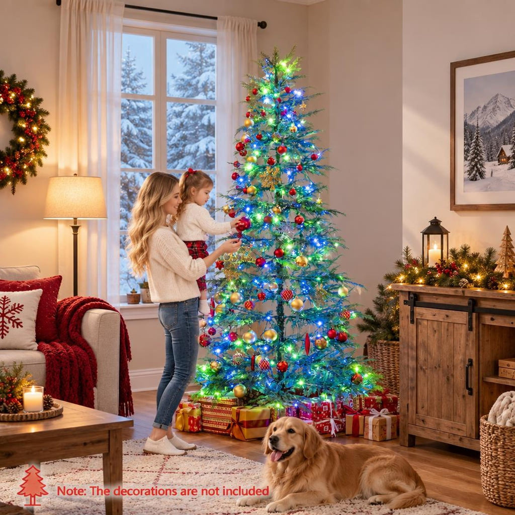 Airfind 7.5 Feet Artificial Christmas Tree with Branch Tips and Colorful LED Lights, Green, a light controller for convenient operation