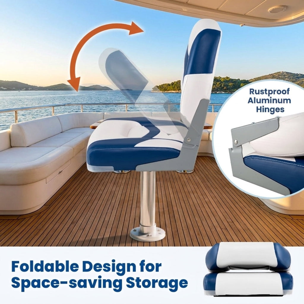 Airfind Foldable Boat Bucket Seat with Molded Plastic Shell, Compression Foam, Drain Holes and Quick Release Mount, Blue, Version 3