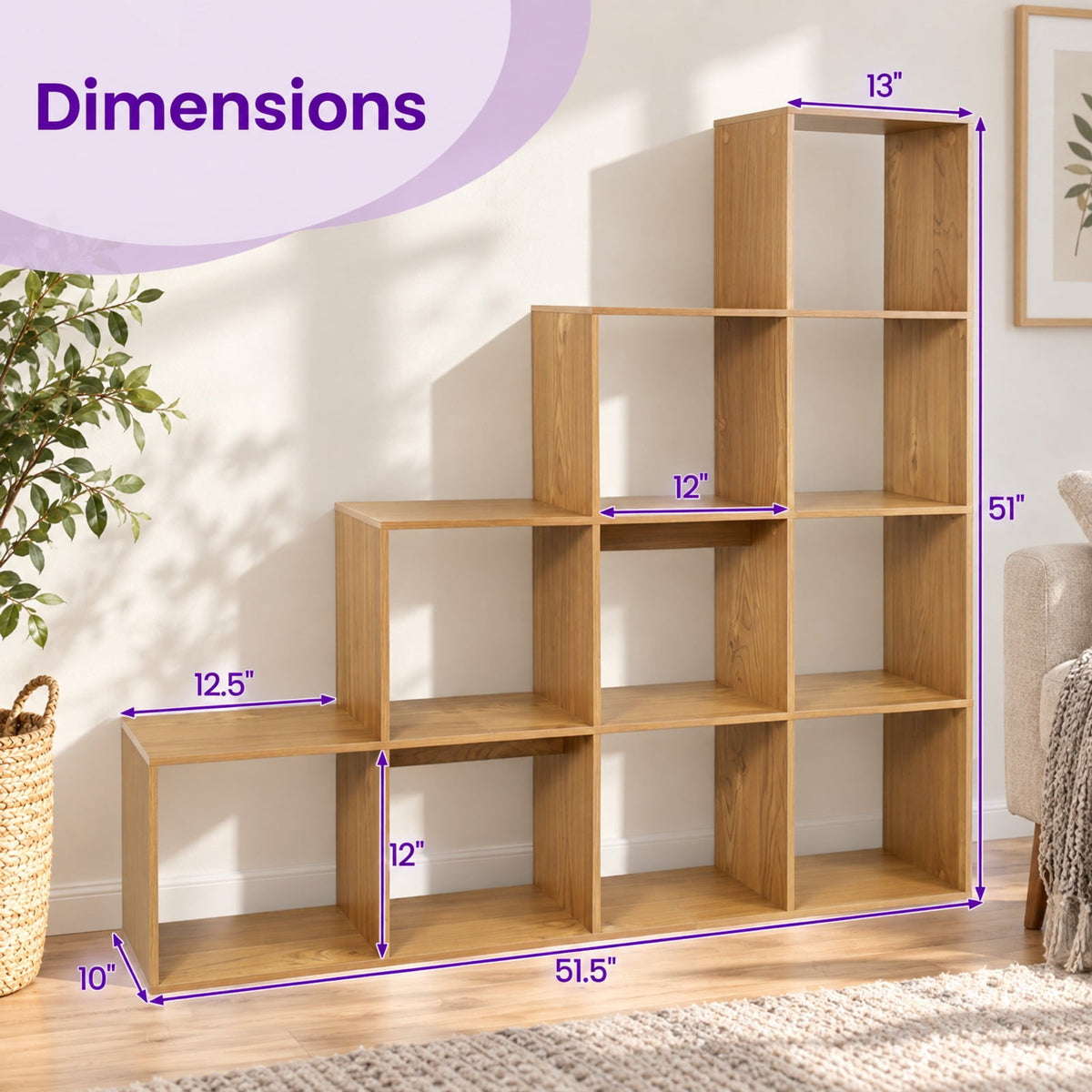 Airfind 4-Tier Bookshelf with 2 Anti-Tipping Kits for Home Office, 25 lbs Capacity, Engineered Wood Frame, 51.5 x 10 x 51 Footprint, White