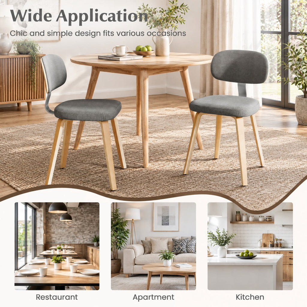 Airfind Chenille Fabric Upholstered Wooden Kitchen Chairs Set of 2, 330 lbs Capacity, Chenille Sponge Bentwood Metal Frame, Gray