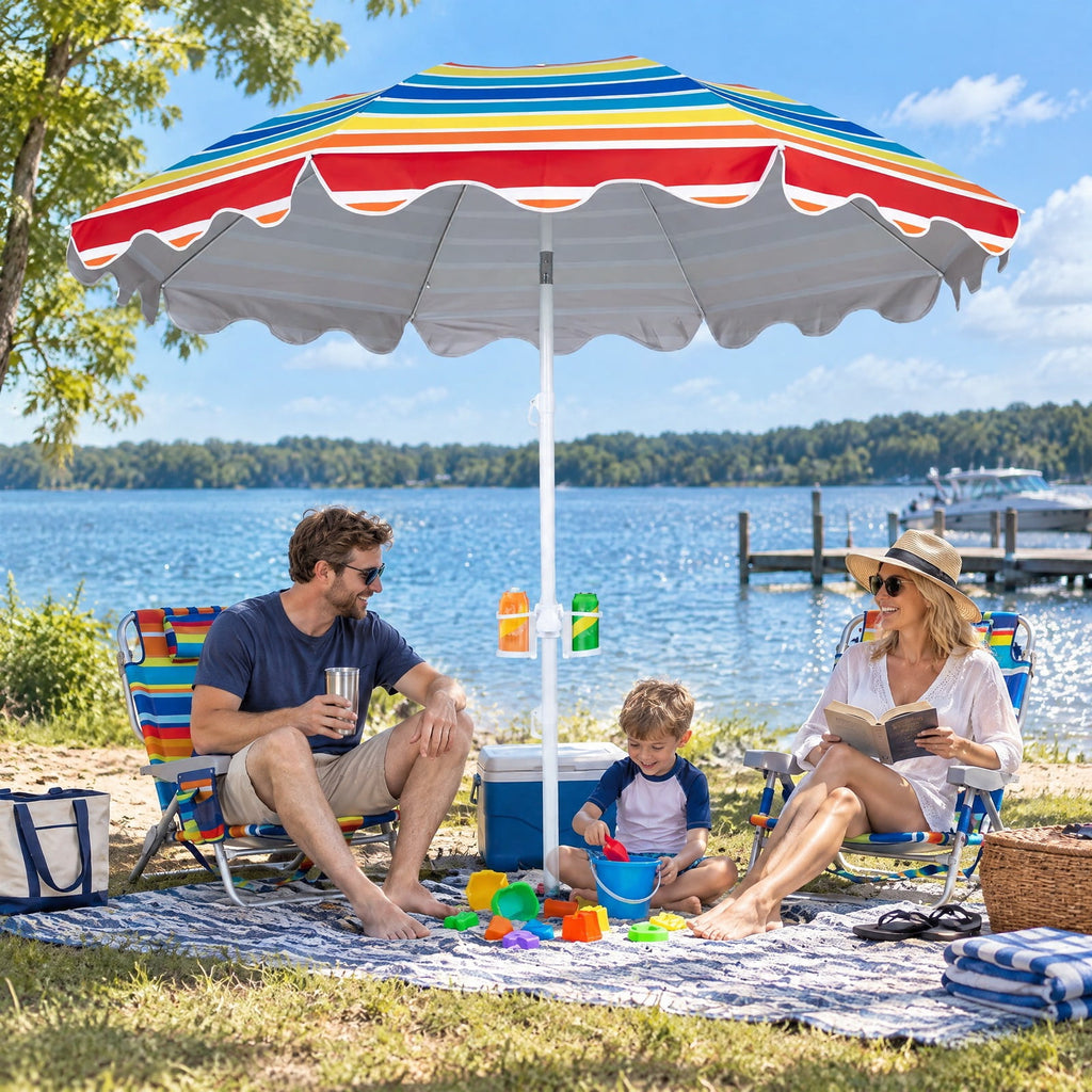 Airfind 6.5 FT Beach Umbrella UPF 50+ with Sand Anchor for Garden Pool Backyard, Polyester Fabric Metal Aluminum Alloy PP Frame, Blue Stripe