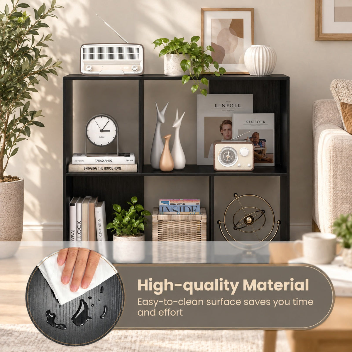 Airfind Open Shelf Bookcase with 4 Compartments, Black, 4-cube bookcase provides ample storage space, Assembly is required before use