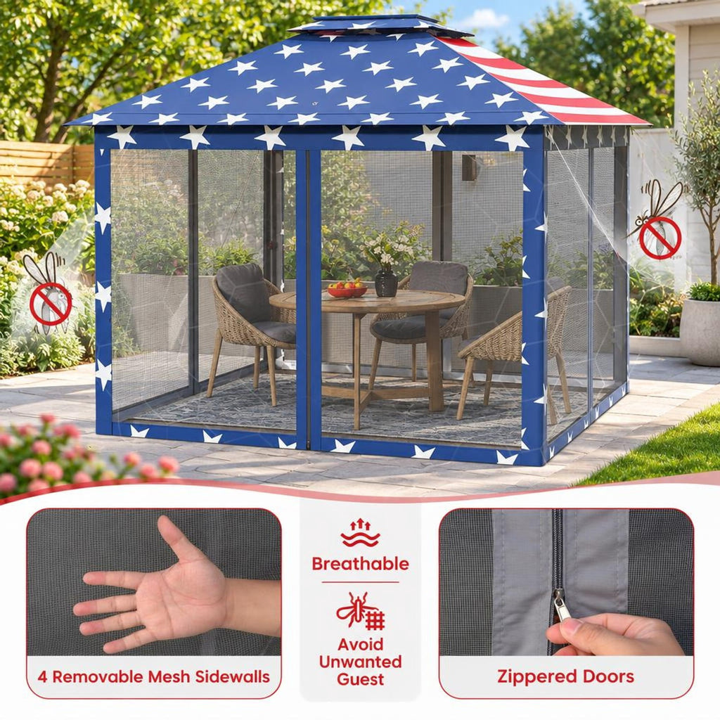 Airfind 11 x 11 Feet 2-Tier Pop-Up Gazebo Tent Portable Canopy Shelter Carry Bag Mesh, Polyester fabric steel pipe Frame, Blue