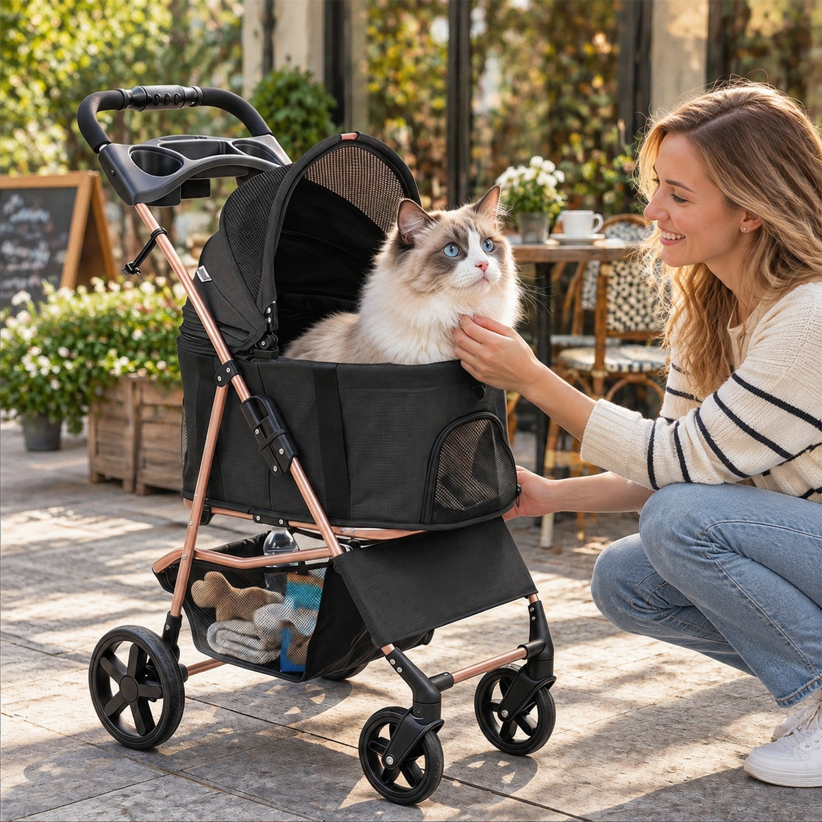 Airfind 3-in-1 Pet Stroller for Small Medium Dogs Foldable with Detachable Carrier, 26.5 lbs Capacity, 18.5in x 28.5in x 39.5in Footprint, Black