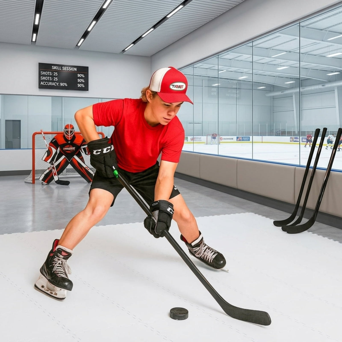 Airfind Floor Hockey Set with 10 Synthetic Ice Shooting Tiles for Dryland Training and Puck Handling in Backyards Garages and Homes, White