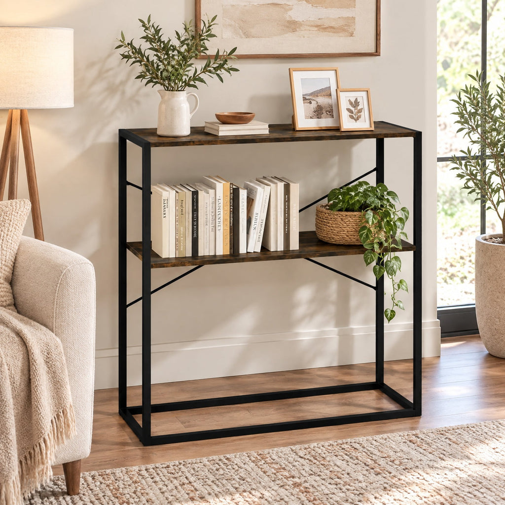 Airfind 36 Console Table 2-Tier Entryway Table with Wooden Open Shelves and Metal Frame, 66 lbs Capacity, Engineered Wood Metal Frame, Brown