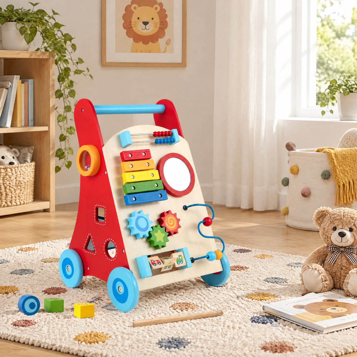 Airfind Child Push Walker with Handle and Wheels for Youth 3 and Years Old, MDF Plywood Solid Wood for Convenient Everyday Use, Unspecified