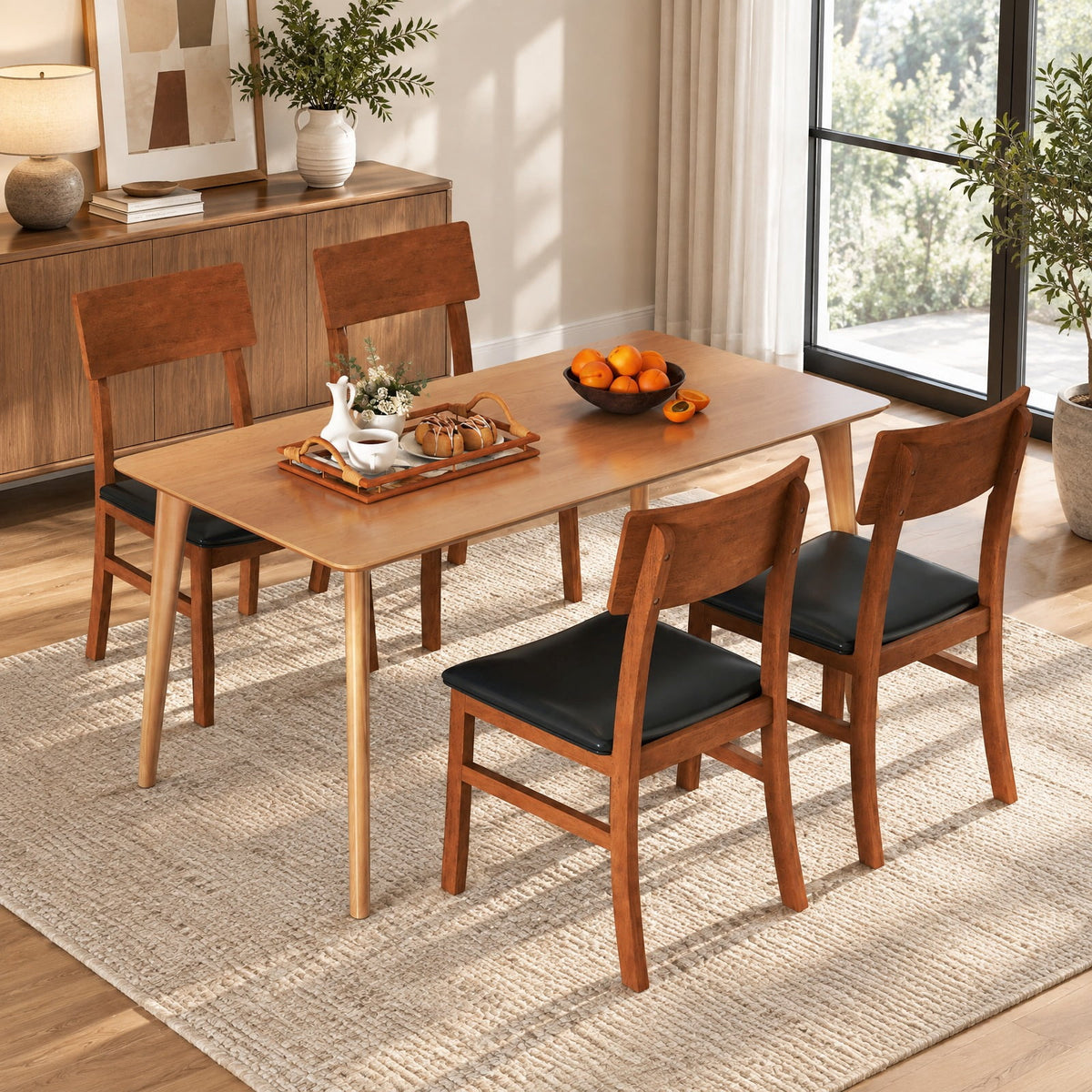 Airfind Dining Chairs Set of 2 with Rubber Wood Legs and Faux Leather Upholstered Seat, 330 lbs Capacity, Rubber Wood Frame, Black