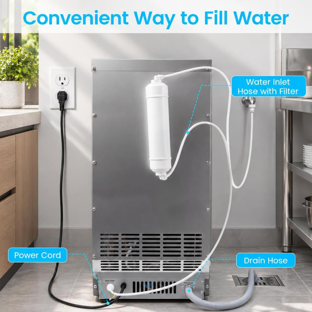 Airfind Stainless Steel Commercial Ice Maker 110 Lbs/24h, Stainless Steel Galvanized Steel Acrylic PP for Convenient Everyday Use, Silver