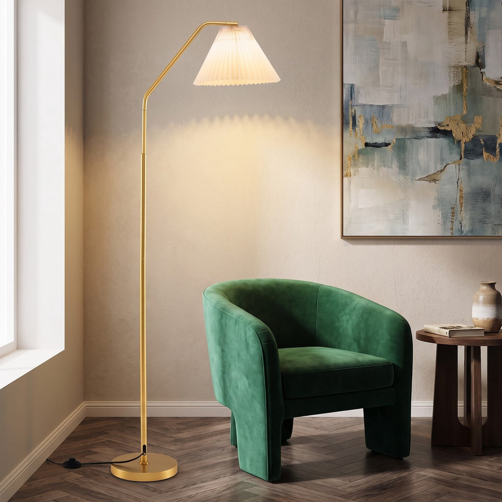 Airfind Modern Standing Lamp with Adjustable Lamp Head and Pleated Lampshade, Metal PVC Polyester Fabric Frame, 13 x 9 Footprint, Gold + White
