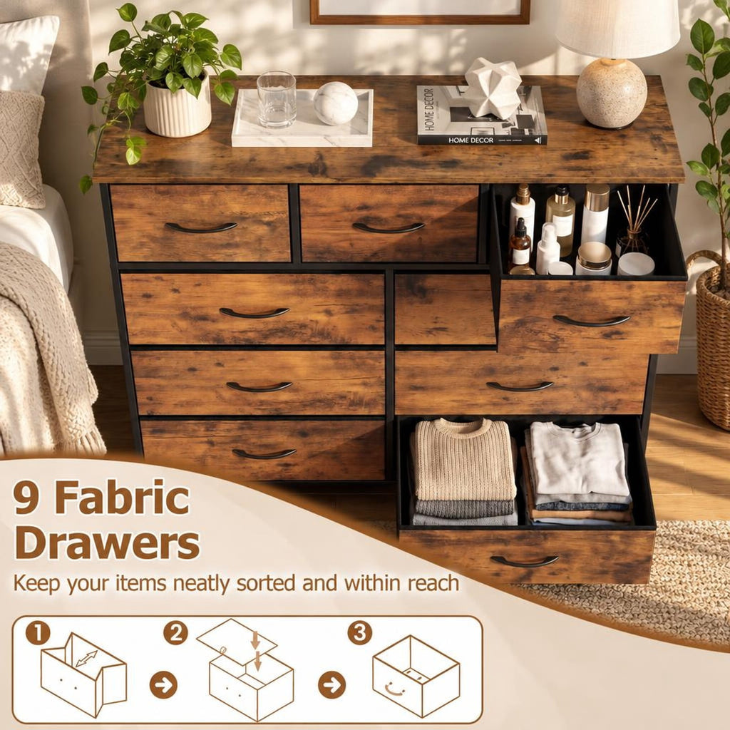 Airfind 9-Drawer Fabric Dresser with Wooden Top for Bedroom, 135 lbs Capacity, Metal MDF Non-Woven Fabric Frame, 39.5 x 12 x 39.5 Footprint