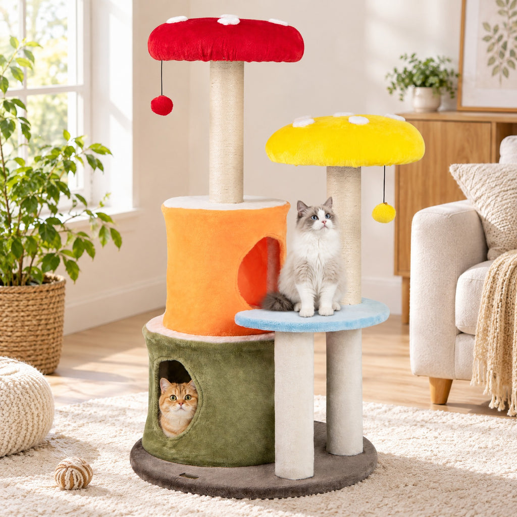 Airfind 43 Inch Tall Cat, Tree Cute with 2 Condos and Padded Platforms, 22 lbs Capacity, Engineered Board Plush Fabric Sisal Frame, Colorful