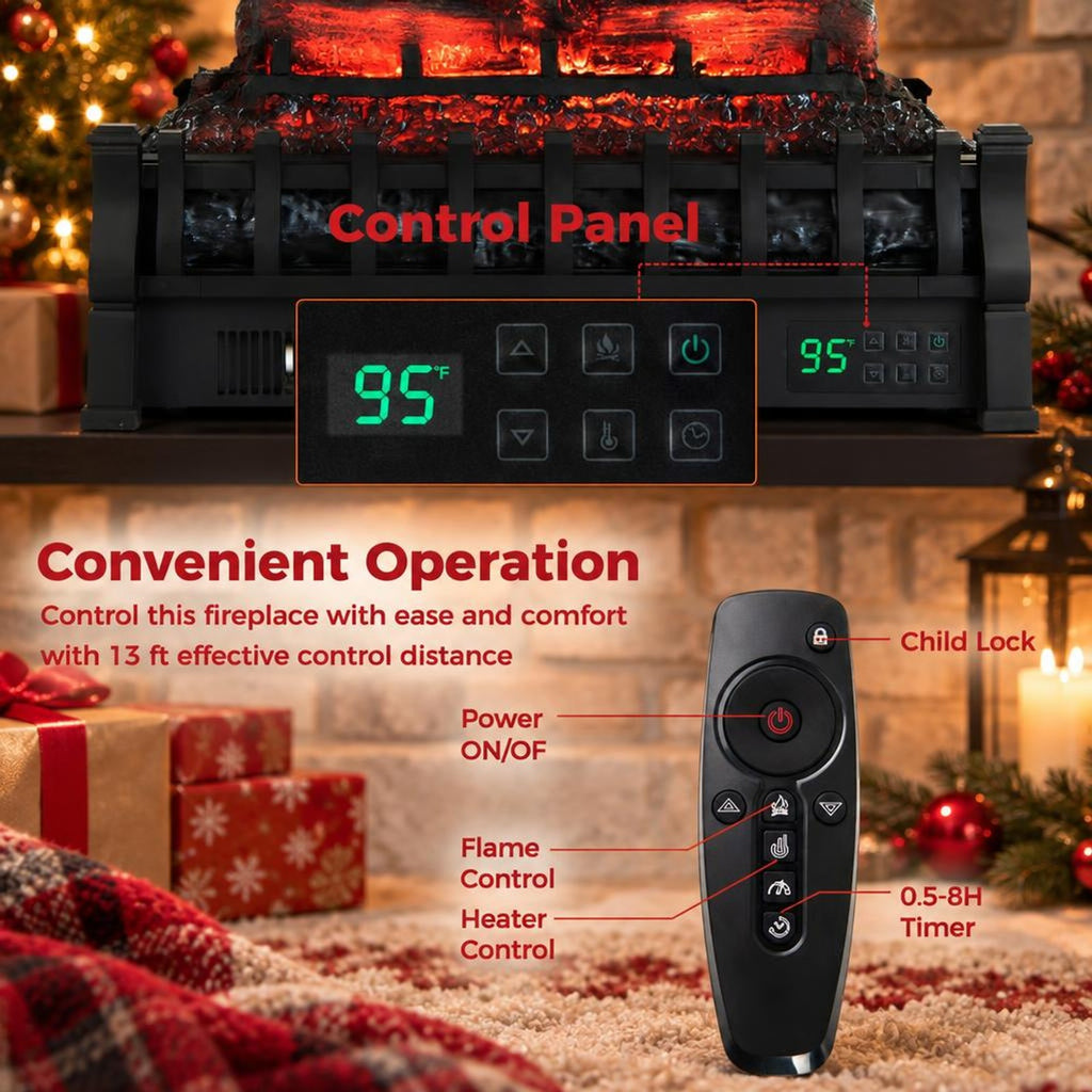 Airfind 23 Inch Infrared Quartz Electric Fireplace Pinewood Log Heater with Adjustable Flame, Metal ABS Resin Frame, Black