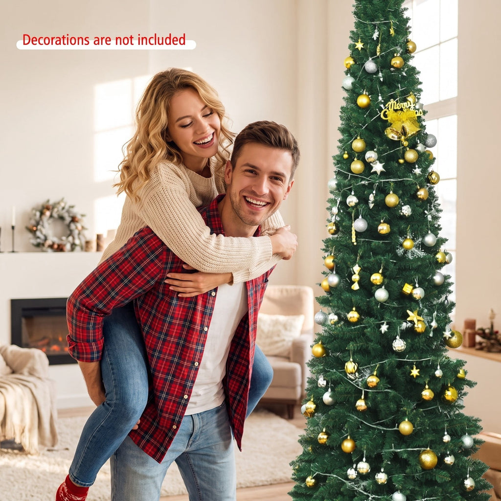 Airfind PVC Artificial Slim Pencil Christmas Tree-8 Feet, PVC iron 5 Ft: Frame, 2ft x 5ft Footprint, Green