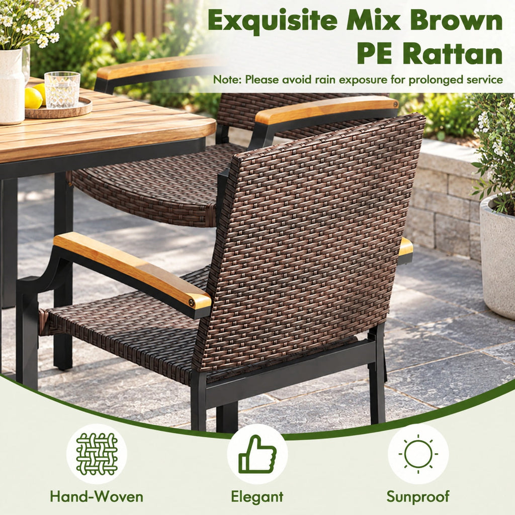 Airfind Stacking Wicker Chairs Set of 2 Patio Rattan Dining Chairs with Acacia Wood Armrests, 400 lbs Capacity, Metal PE Rattan Frame, Wood