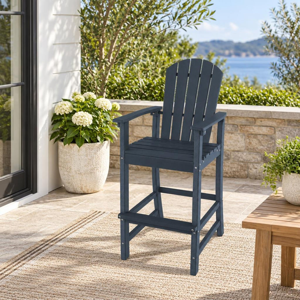 Airfind 30 Inches Counter Height Outdoor HDPE Bar Stool with Armrests and Footrest, 360 lbs Capacity, HDPE Frame, Navy