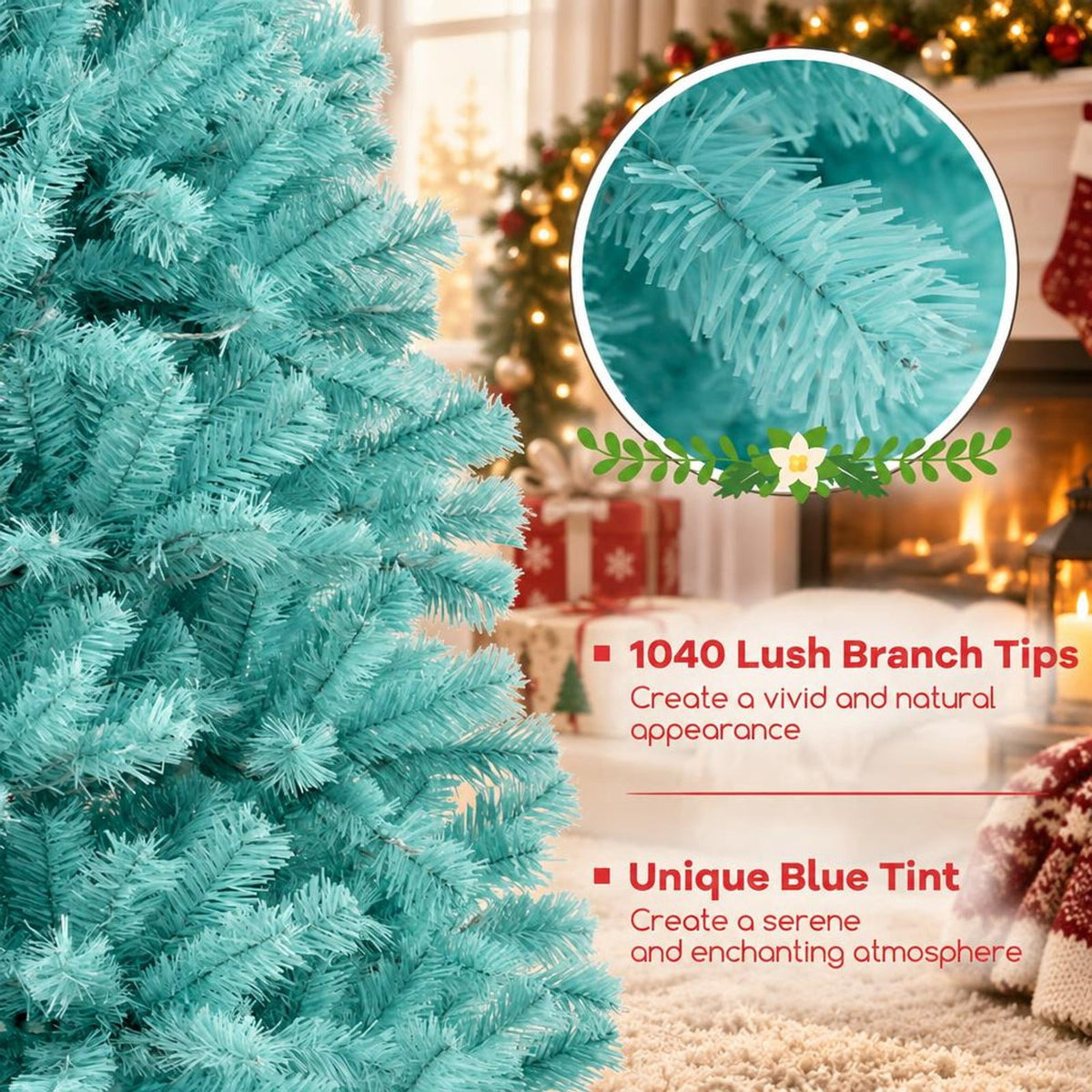 Airfind 6/7 FT Blue Artificial Christmas Tree with 280/380 Warm White LED Lights and Foldable Metal Stand-7 ft, Blue
