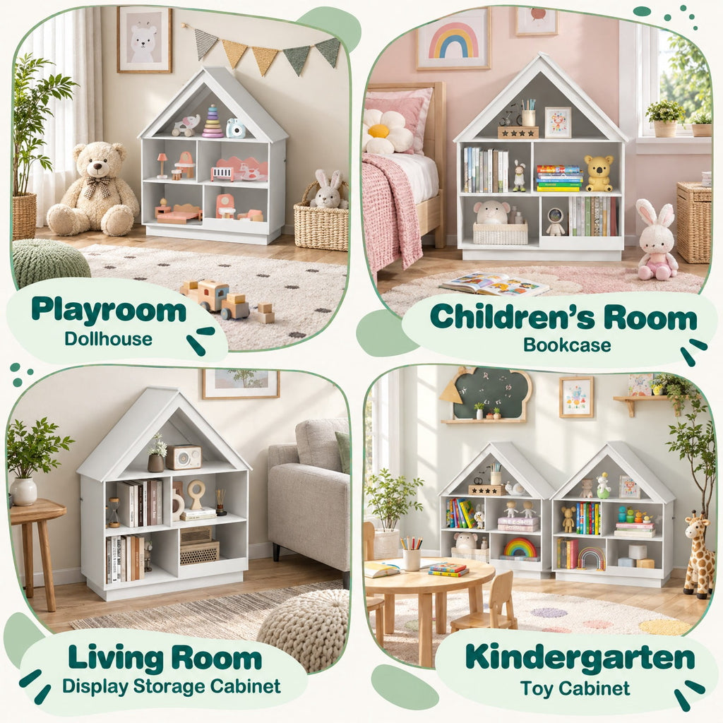 Airfind 3-Tier House-Shaped Toy Storage Organizer with Open Shelves, 240 lbs Capacity, MDF Engineered Wood Frame, 34.5 x 13.5 x 42.5 Footprint