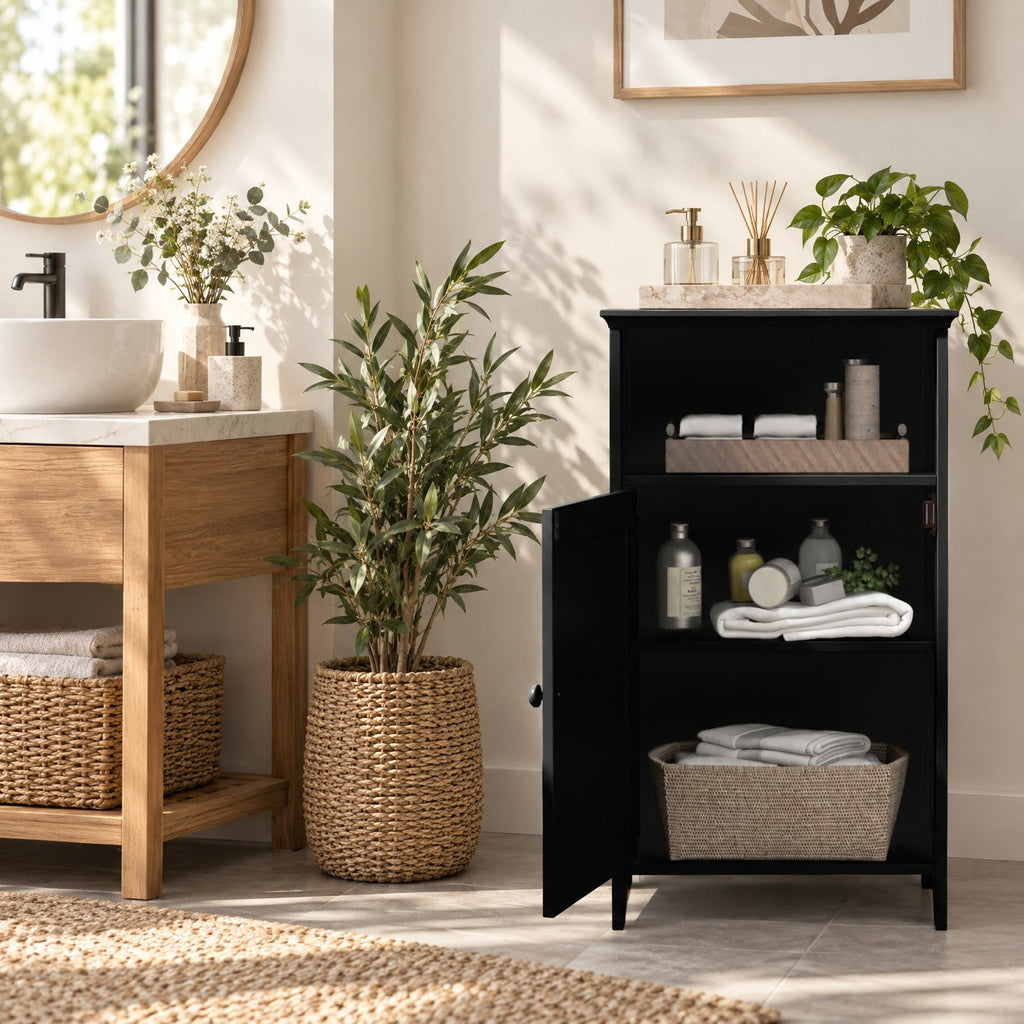 Airfind Bathroom Freestanding Floor Storage, Cabinet with Adjustable Shelf, MDF Frame, 16 Inch x 12 Inch x 27.5 Inch Footprint, Black