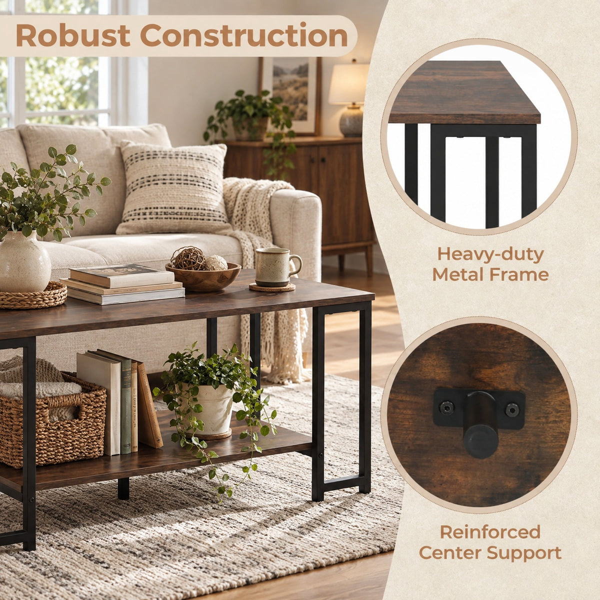 Airfind Modern Accent Table, with Open Storage Shelf for Apartment and Lounge, 176 lbs Capacity, Engineered Wood Metal Frame, Brown