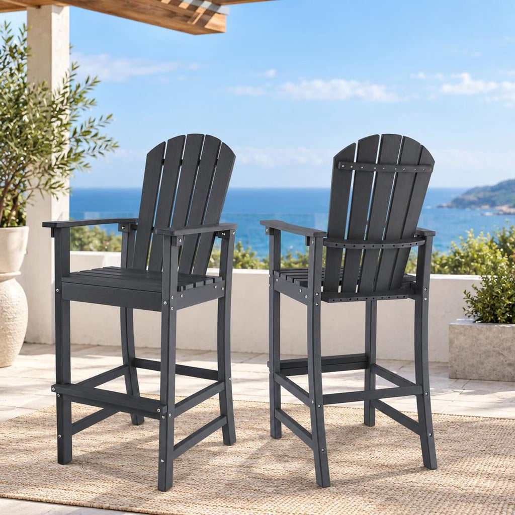 Airfind 30 Inches Counter Height Outdoor HDPE Bar Stool with Armrests and Footrest, 360 lbs Capacity, HDPE Frame, Navy