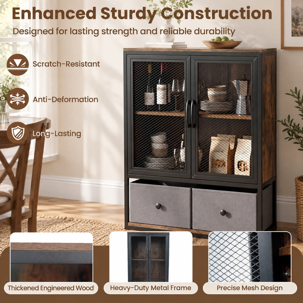 Airfind Industrial Coffee Bar Cabinet, Industrial Bar Cabinet with 2-Tier Storage Compartment, 88 lbs Capacity, Engineered Wood Metal PVC, Coffee