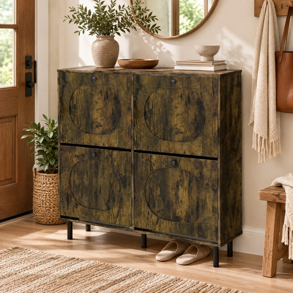 Airfind Shoe Storage Cabinet with 4 Flip Drawers and Aluminum Legs for Foyer and Hallway, 40in x 9.5in x 38.5inNet Weight 55 lbsWeight Footprint, Brown