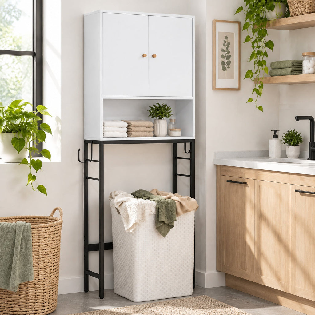 Airfind Over The Toilet Storage Cabinet, with 2 Doors and Adjustable Shelf, ?Metal Particle Board Item weight: 38.5 lbs Frame, White