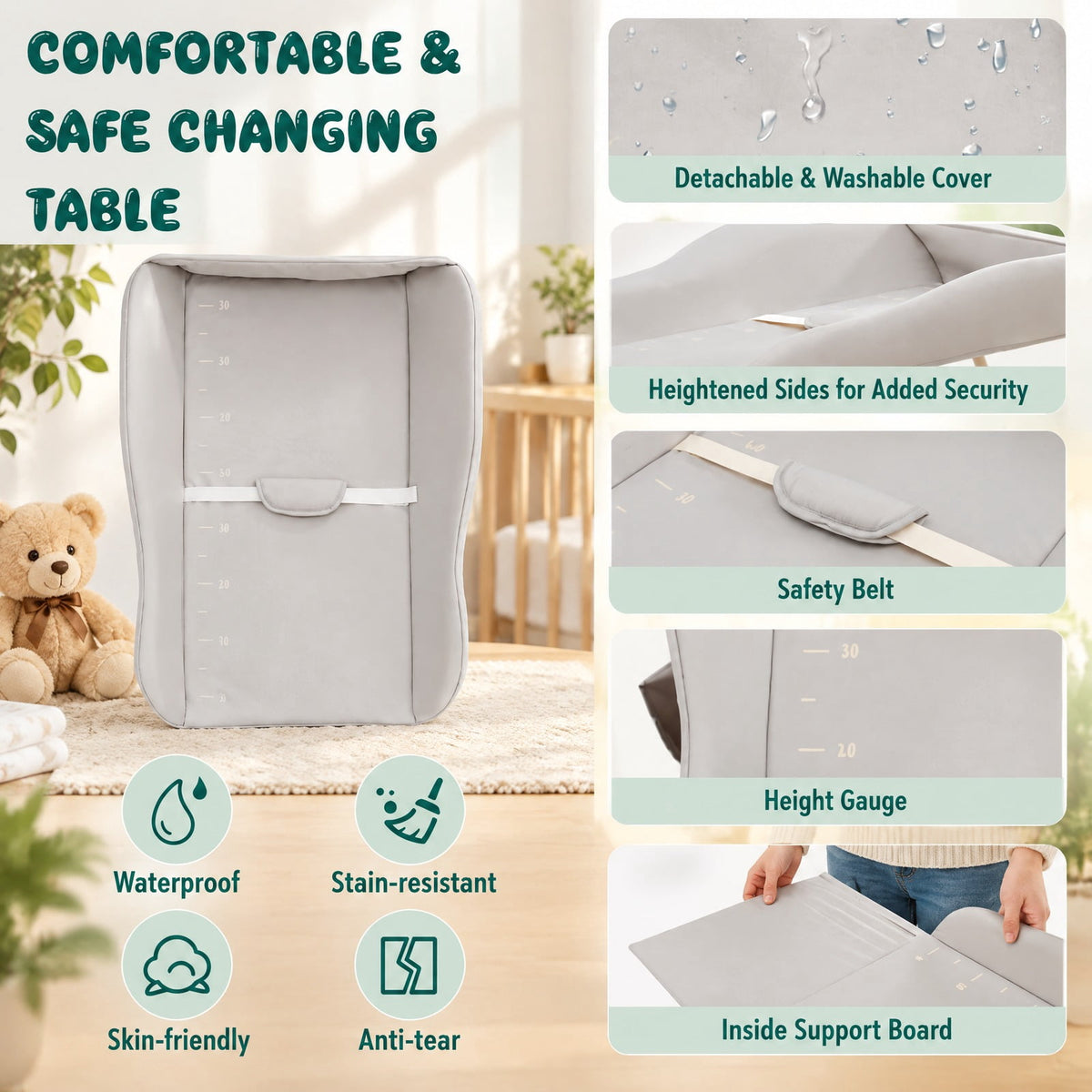Airfind Baby Diaper Changing Table with Water Basin Wheel, 33 lbs Capacity, PP Frame, for 0-12 Months, 32.5x 27.5x 38-40 Footprint, Gray