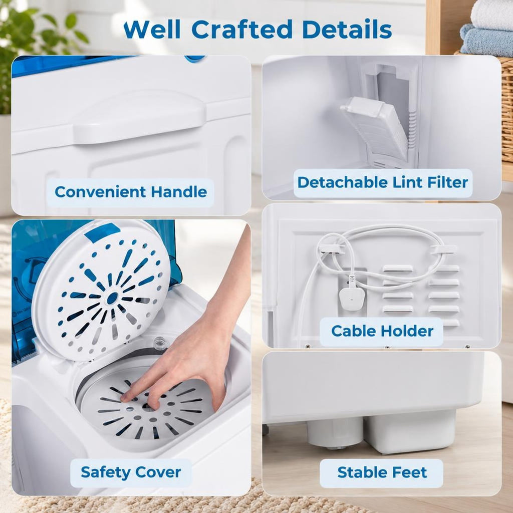 Airfind Portable Washing Machine with Built-in Drain Pump, PP Frame, Blue, Suitable for home apartment dorm and RV