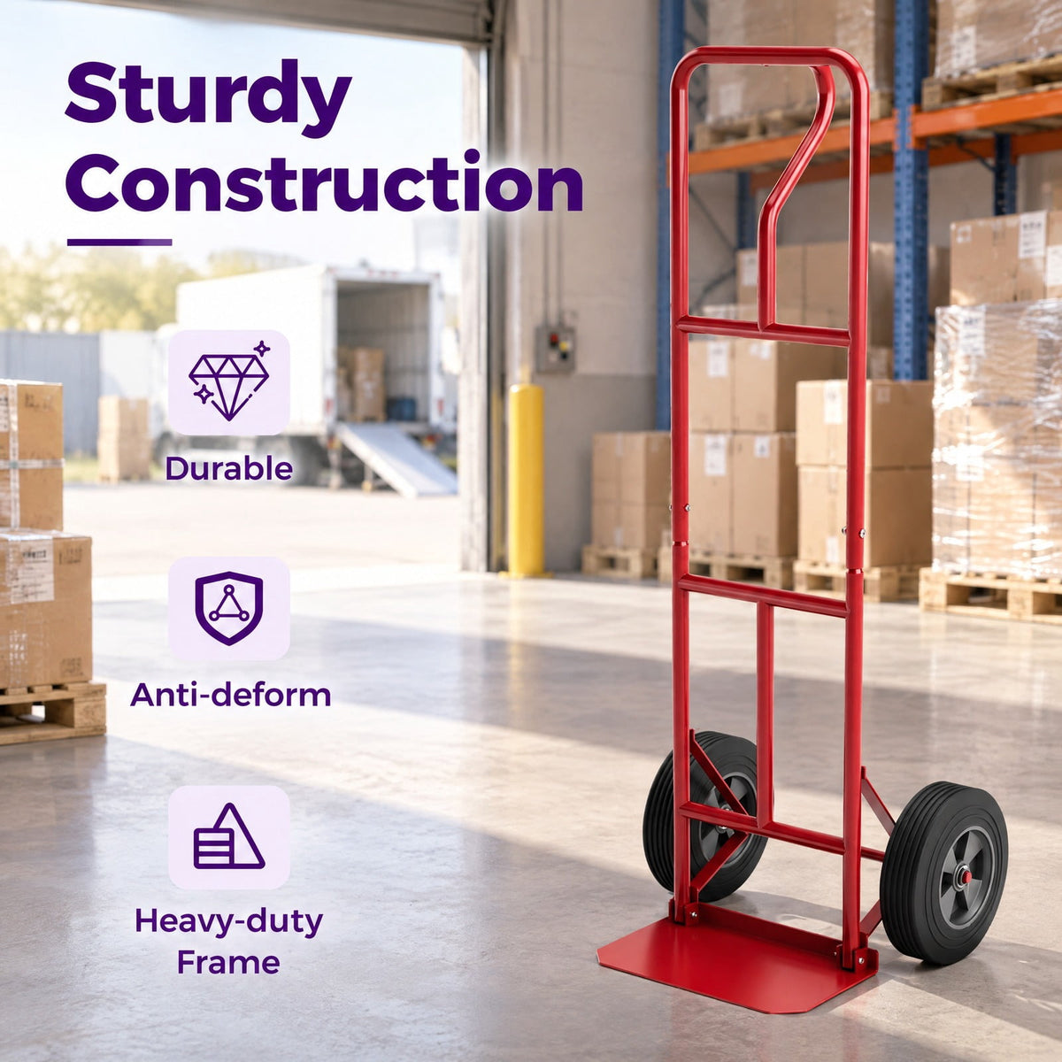 Airfind P-Handle Hand Truck with Foldable Load Plate for Warehouse Garage, 770 lbs Capacity, Metal Frame, 21 x 19 x 52 Footprint, Red