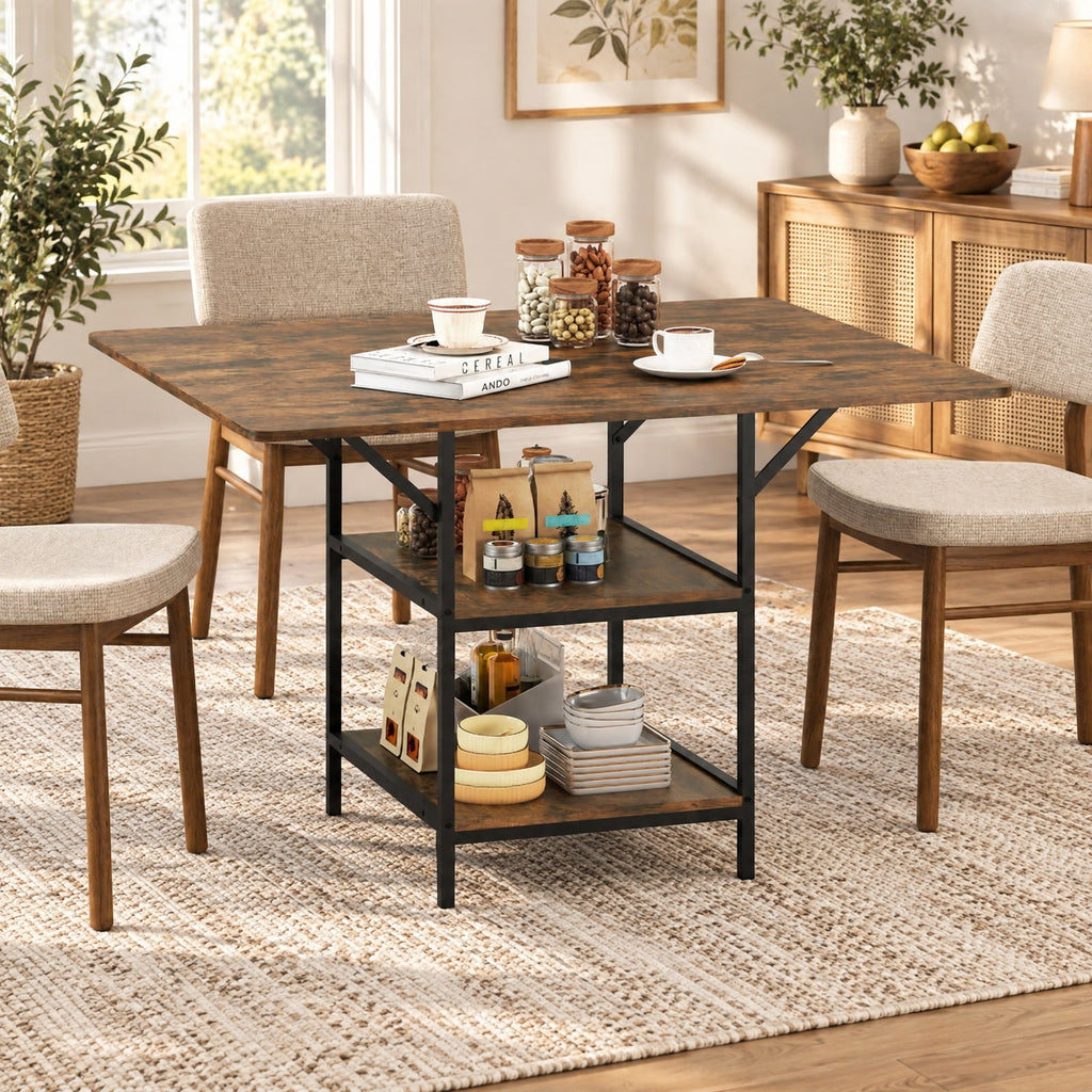 Airfind 47 Inch Rectangular Dining Table with 2 Open Storage Shelves and Sturdy Metal Legs for 4-6-Rustic Brown costway2, 155 lbs Capacity, Brown