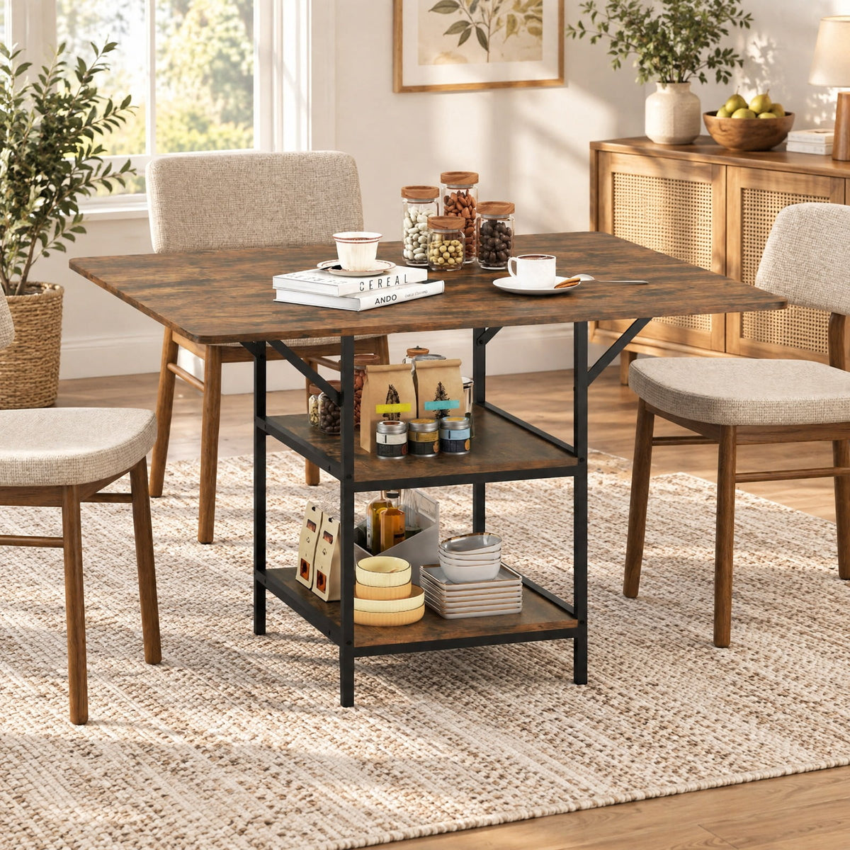 Airfind 47 Inch Rectangular Dining Table with 2 Open Storage Shelves and Sturdy Metal Legs for 4-6-Rustic Brown costway2, 155 lbs Capacity, Brown