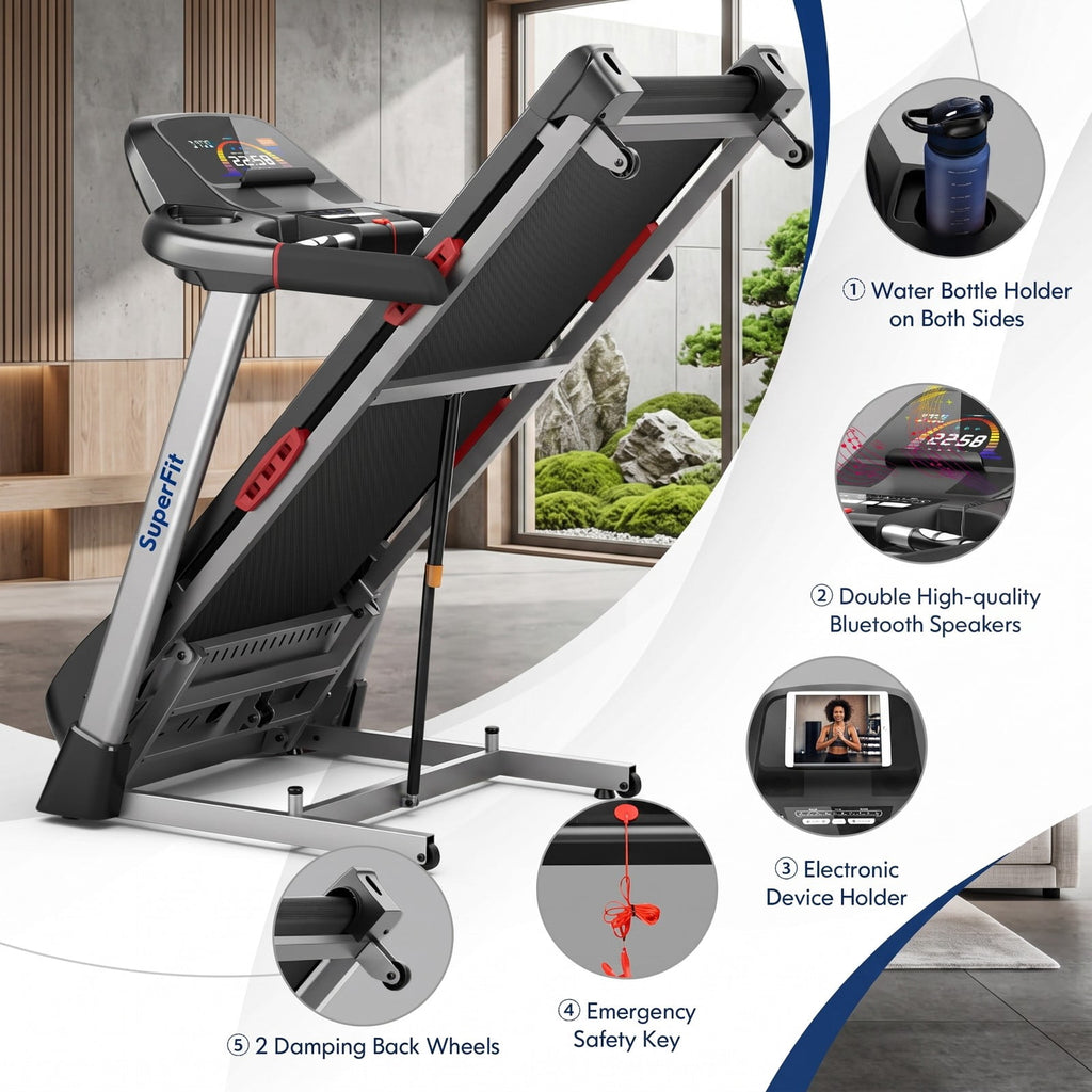 Airfind 4.75 HP Folding Treadmill for Home, Electric Running Machine with Auto Incline, 20 Preset Programs, Bluetooth Speaker and LED Display, 265 lbs Capacity, Black