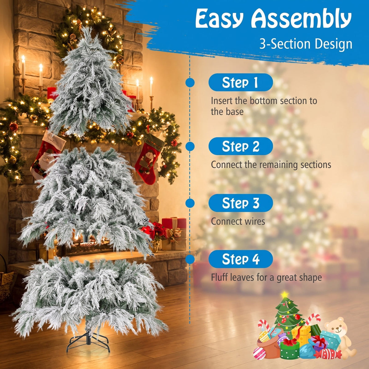 Airfind 7 Feet Pre-Lit Snow Flocked Christmas Tree with Warm White LED Lights-7 ft, White, Diameter of Stand 20/18/16 Inch
