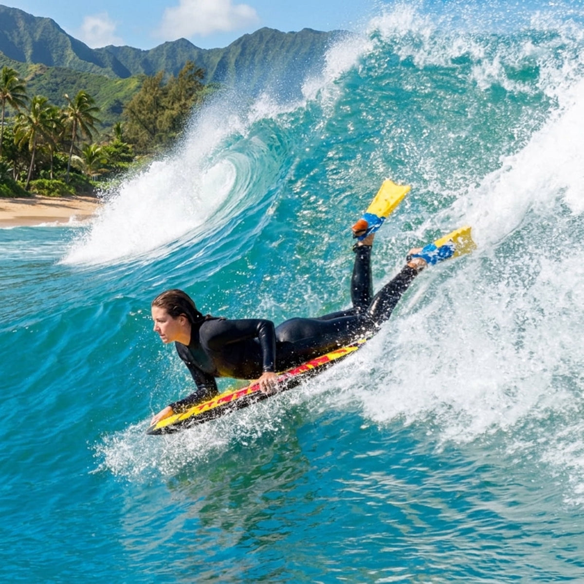 Airfind 33 Boogie Board with Geometric Drift Graphic Deck ¡ª EPS Core, XPE Top, HDPE Slick Bottom, Crescent Tail, Coiled Wrist Leash