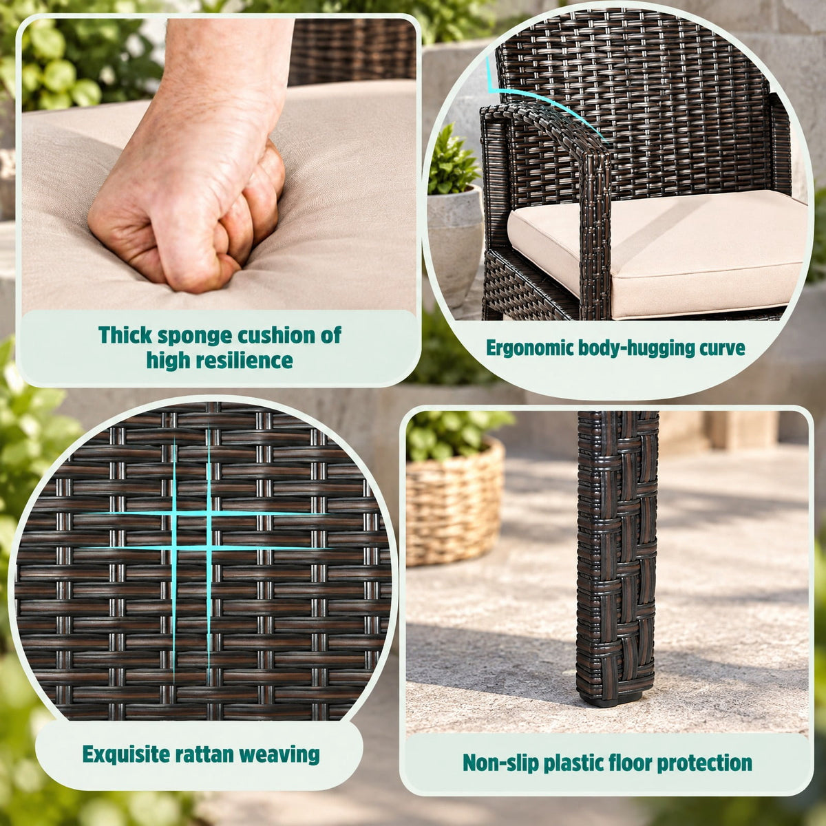 Airfind 4 Pieces Patio Rattan Conversation Set with Loveseat Sofas and Coffee Table, 710 lbs Capacity, PE Rattan Frame, Coffee