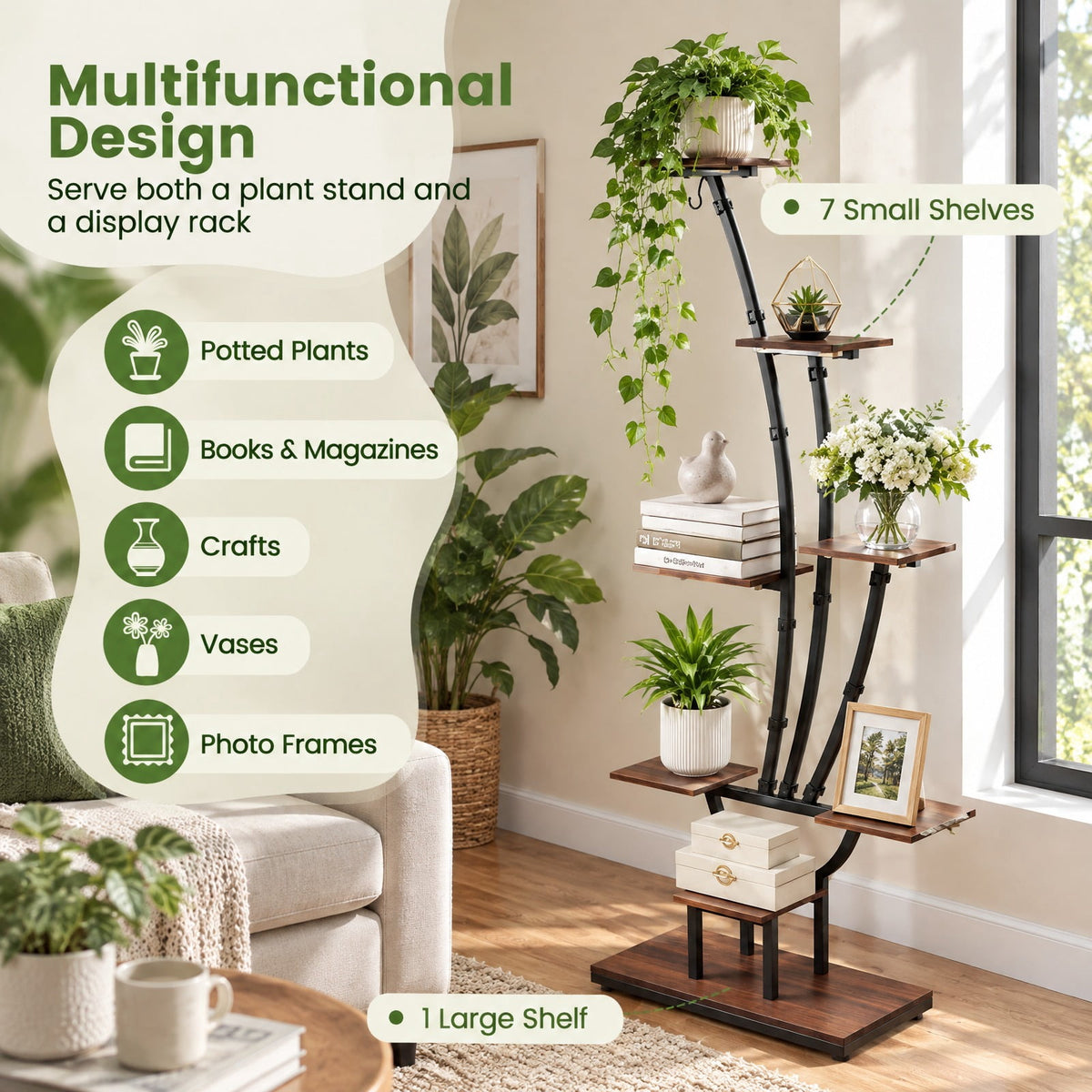 Airfind Indoor Plant Stand with Grow Lights Tall 8-Tier Corner Metal Plant Shelf-Set of 2, Layer 10 lbs Capacity, Metal Engineered Board Frame