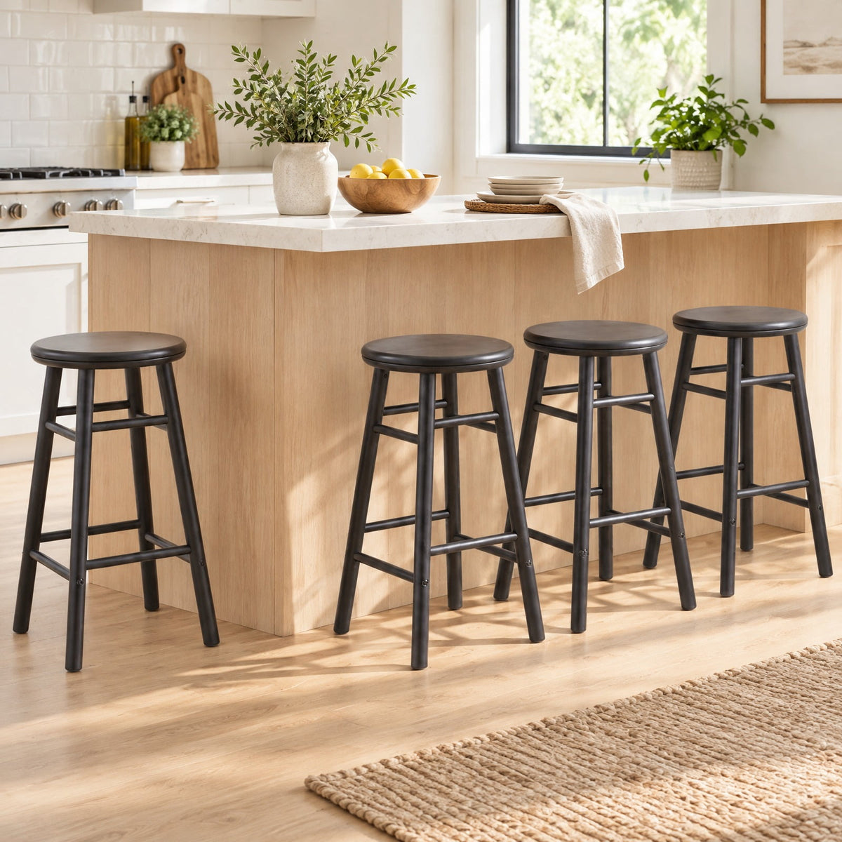 Airfind 24 Inch Swivel Bar Stools Set of 2 with Footrests and Crossbars, 330 lbs Capacity, Rubber Wood Frame, 13 Inch x 13 Inch x 24 Inch Footprint, Gray