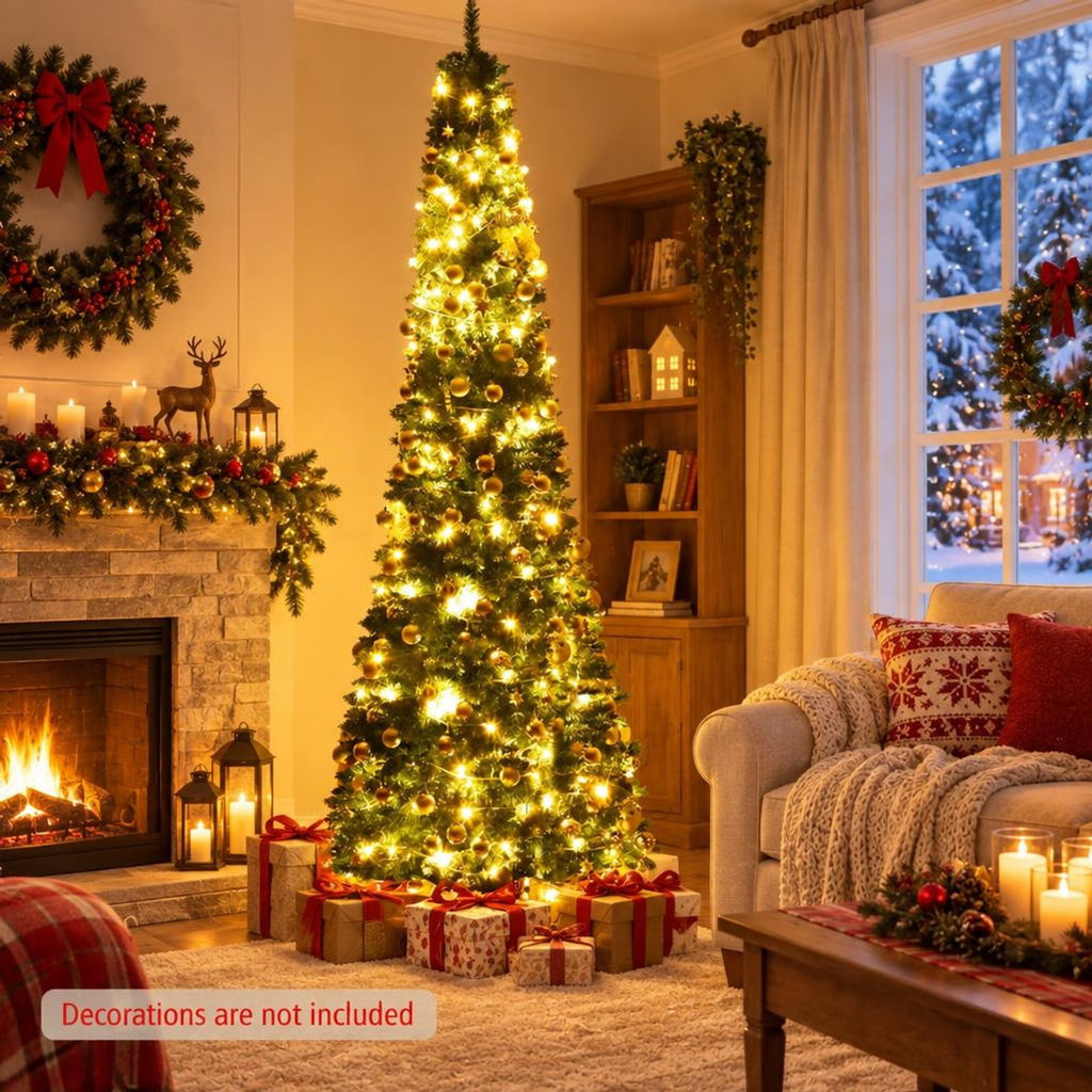 Airfind PVC Artificial Slim Pencil Christmas Tree-9 Feet, PVC iron 5 Ft: Frame, 2ft x 5ft Footprint, Green