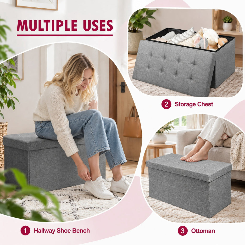 Airfind 31.5 Inch Fabric Foldable Storage with Removable Storage Bin, 350 lbs Capacity, Oxford fabric Frame, 31.5in x 16in x 16in Footprint, Light Gray