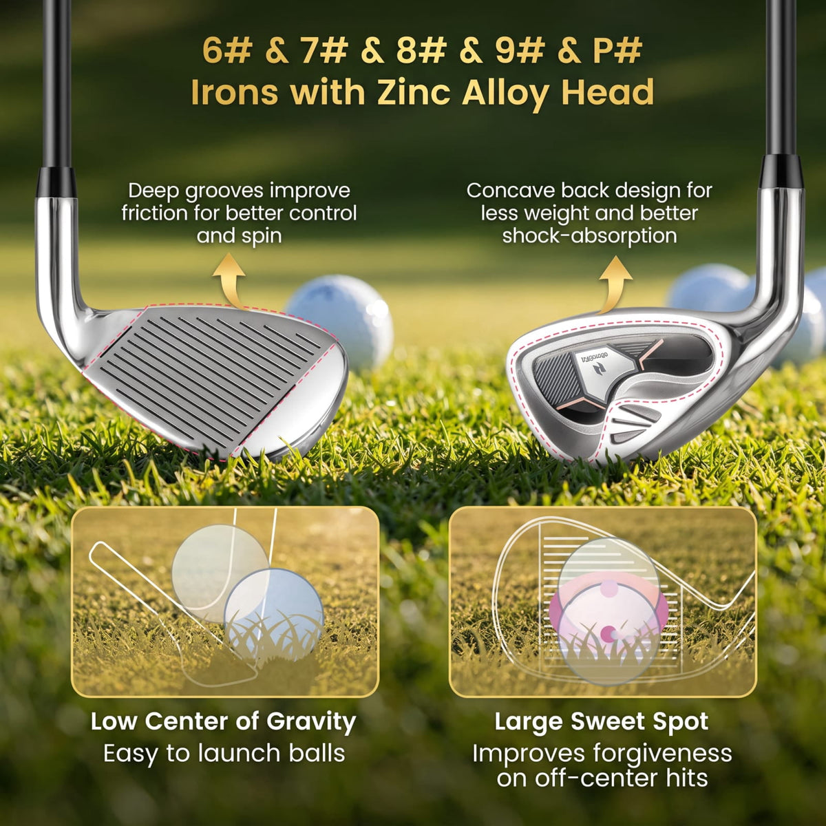 Airfind Womens 9 Piece Complete Golf Club Set with Driver Fairway Wood Hybrid Irons and Putter for Ladies Beginners, Pink