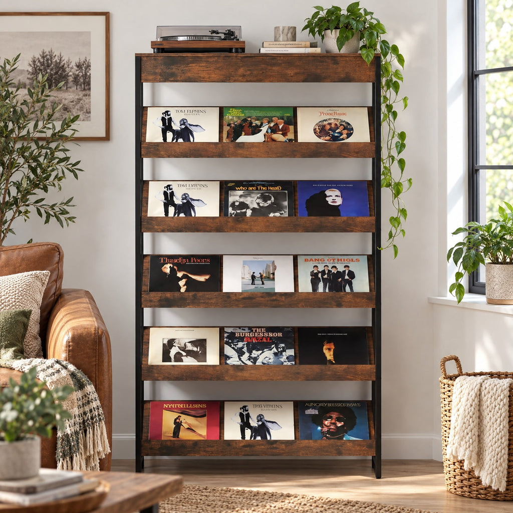 Airfind 6-Tier Tall Freestanding Bookshelf with Angled Shelves for Home Office, 230 lbs Capacity, Engineered Wood Frame, Brown