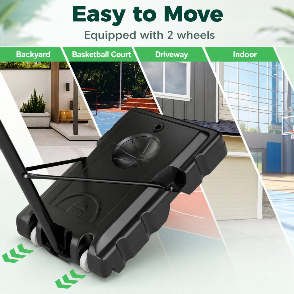 Airfind Portable Basketball Hoop Outdoor with 44 Inch Backboard, 4.4 to 10 FT Adjustable Basketball Goal System with 2 Wheels and Fillable Base, Black