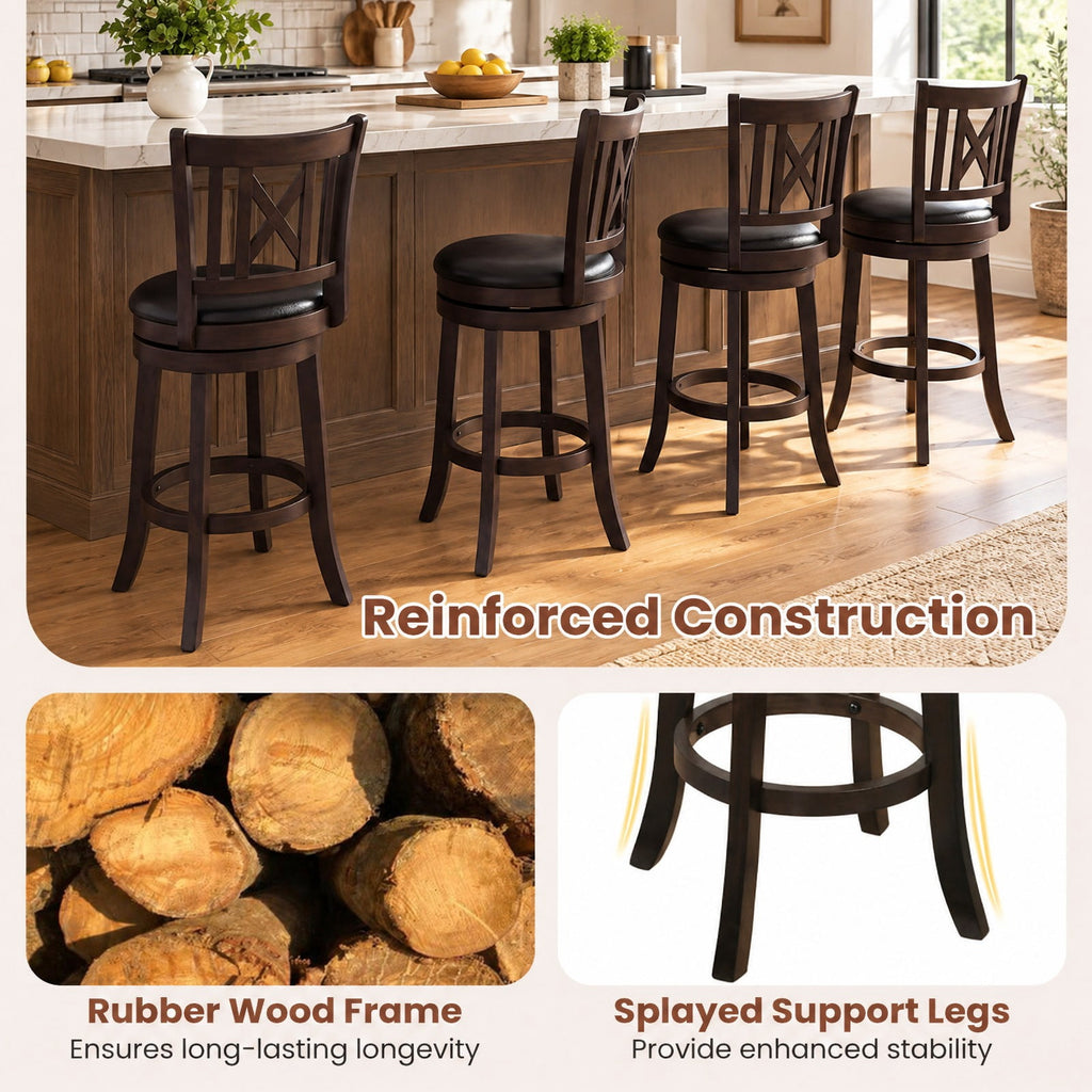 Airfind Set of 2 Bar Stools Swivel Bar Chairs with Hollowed Backrest and Footrest-26 inches, 275 lbs Capacity, 20 Inch x 18 Inch x 39.5 Inch Footprint
