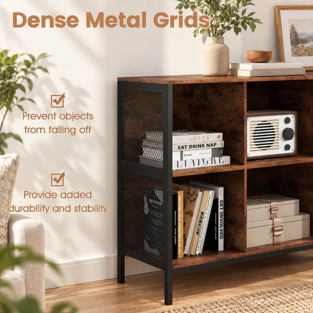 Airfind 6 Cube Bookcase 42 Wide Horizontal Bookshelf with Accent Cubby Shelf, 88 lbs Capacity, MDF Engineered Wood Metal Frame, Brown