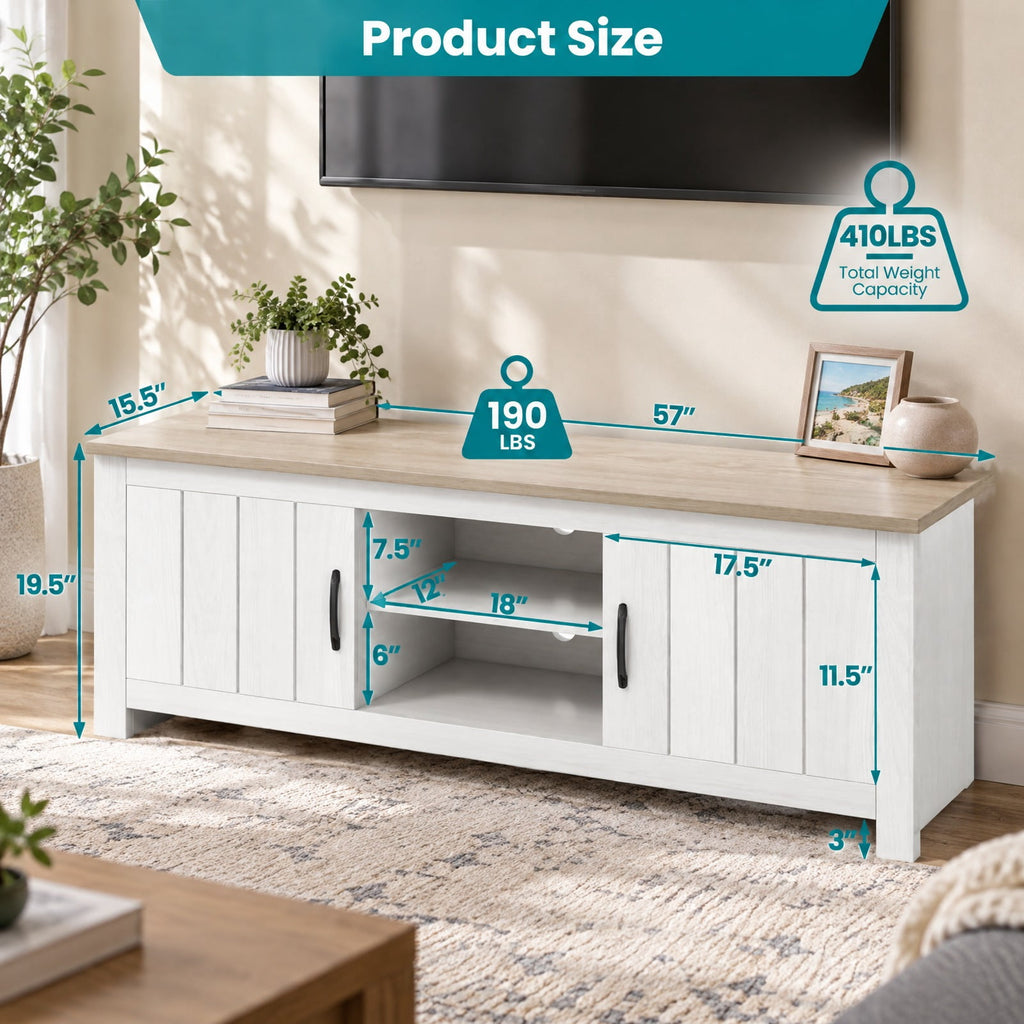 Airfind TV Stand with 2 Cabinets and Open Shelves for TVs up to 65 Inch, 410 lbs Capacity, Engineered Wood Frame, 57 x 15.5 x 19.5 Footprint
